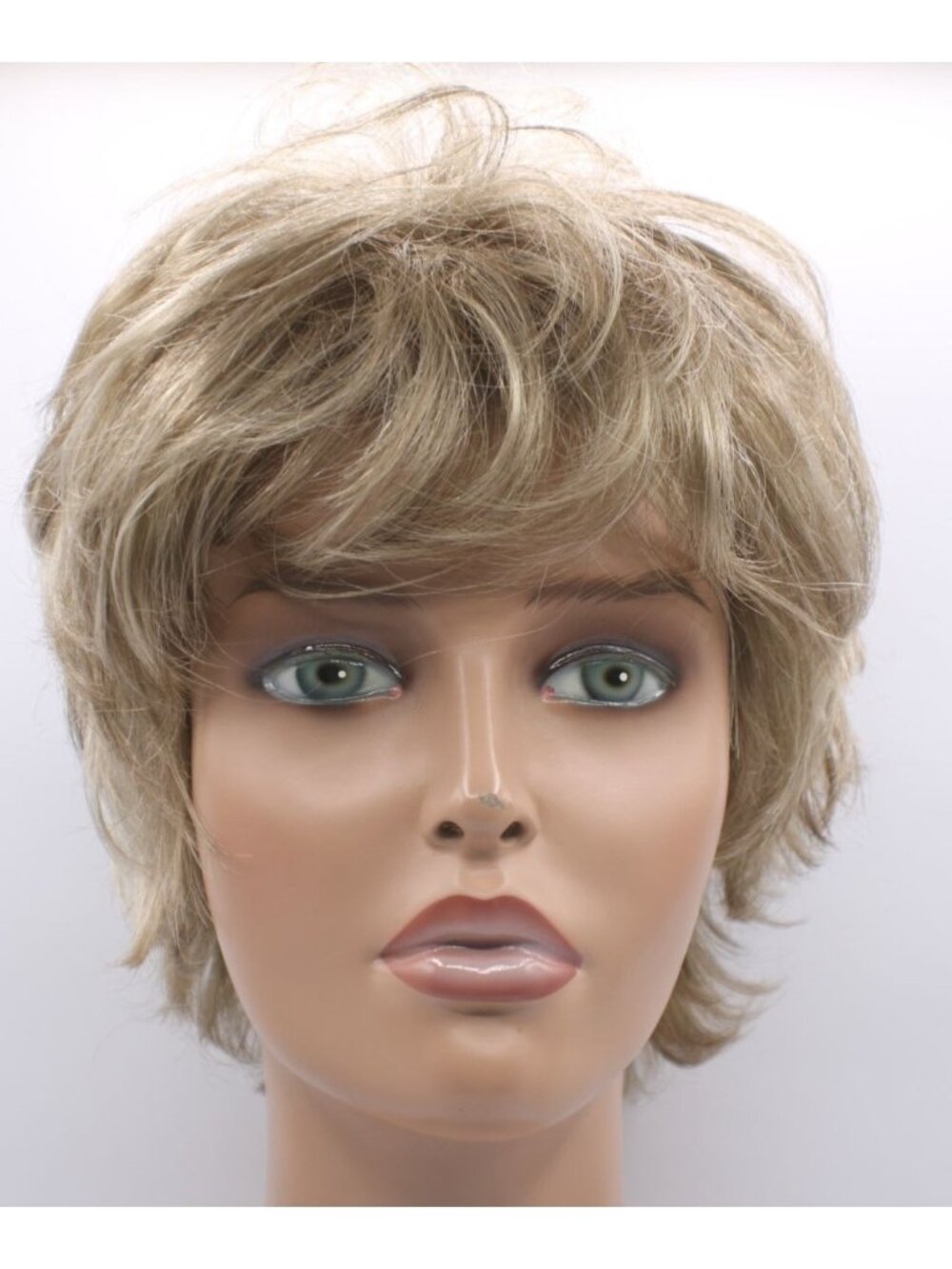 Short Blonde Layered Wig Bangs Modacrylic PVC Adjustable Cap Classic Traditional